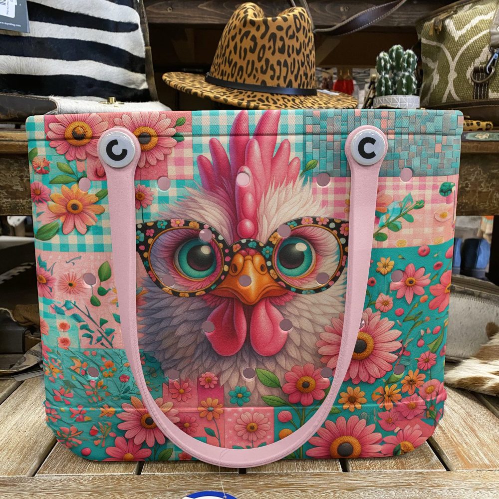 Colorful Chicken Tote Bag With Floral Design – Quirky & Fun Accessory For Animal Lovers - Image 5