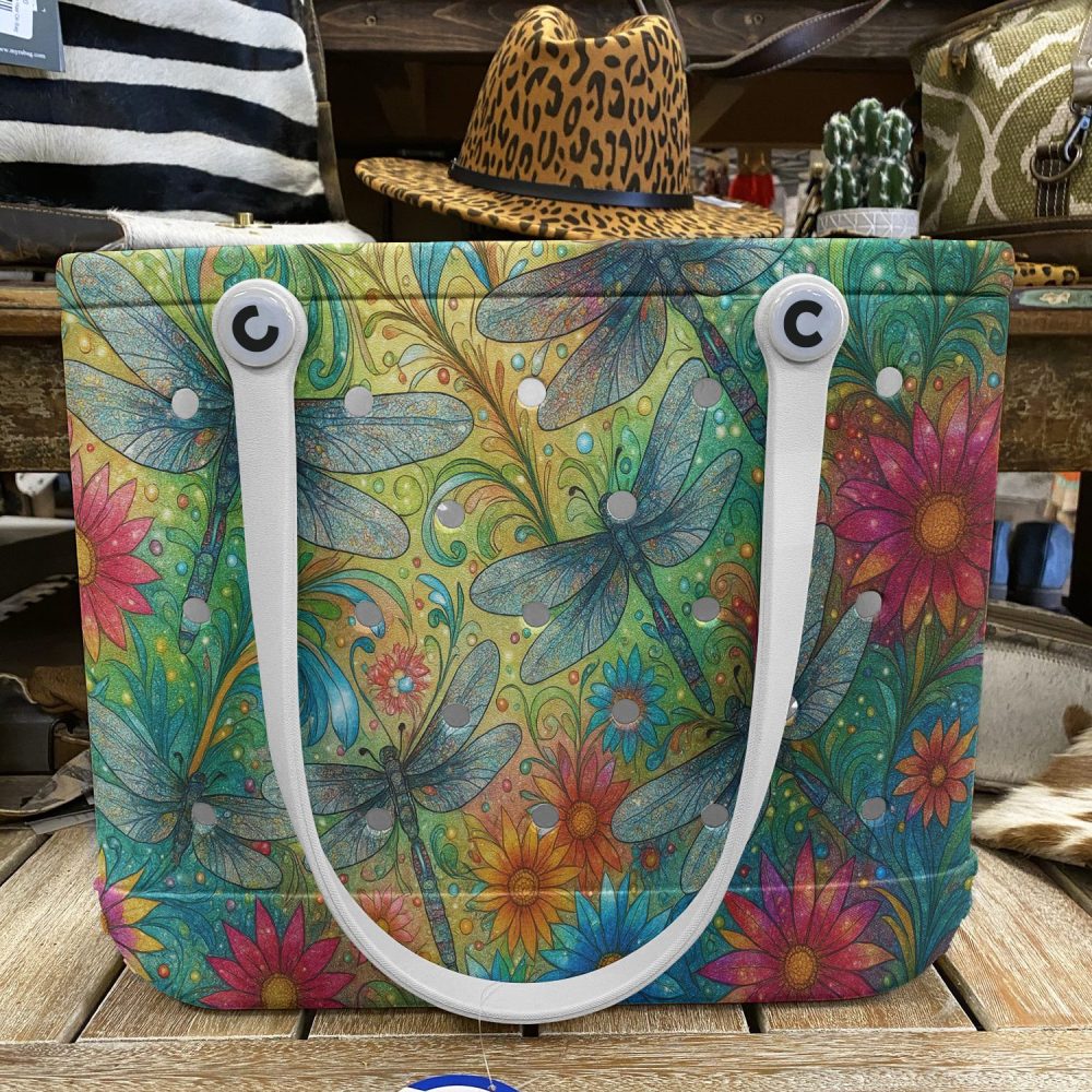 Vibrant Dragonfly & Floral Tote Bag - Eco-Friendly, Spacious, Stylish Handbag For Everyday Use - Image 6