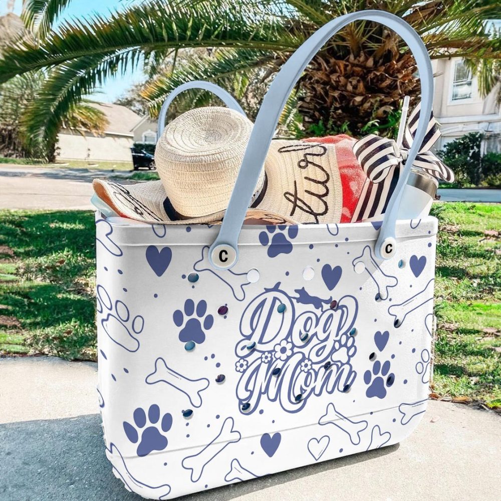Chic Dog Mom Tote Bag - Trendy Blue Paw & Bone Design For Pet Lovers - Image 6
