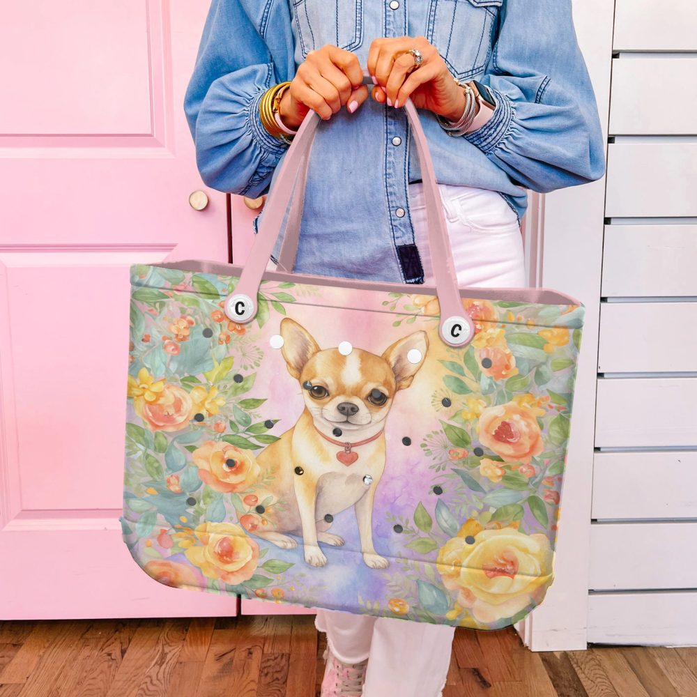 Adorable Chihuahua Tote Bag - Floral Design, Perfect For Dog Lovers & Fashionistas! - Image 3