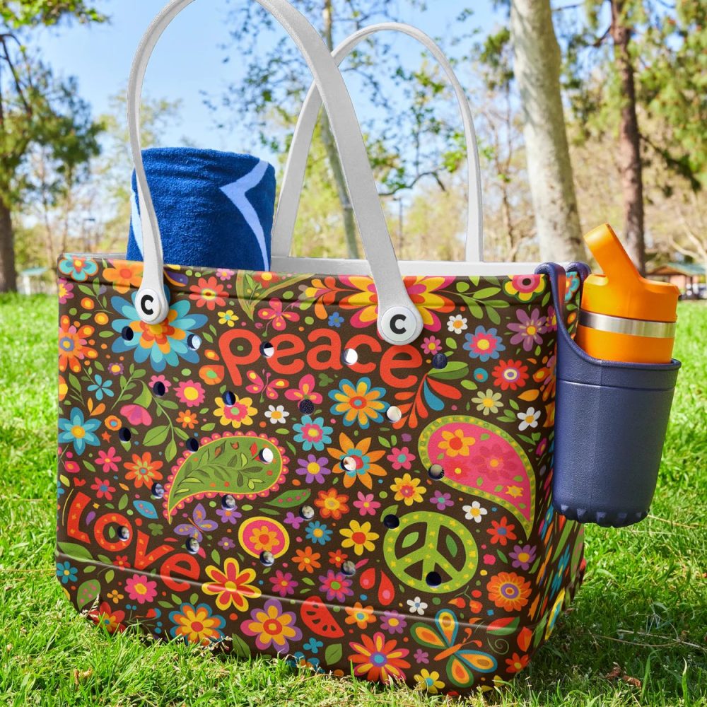Vibrant Floral Peace & Love Tote Bag – Eco-Friendly, Durable, Stylish – Perfect For Every Occasion - Image 4