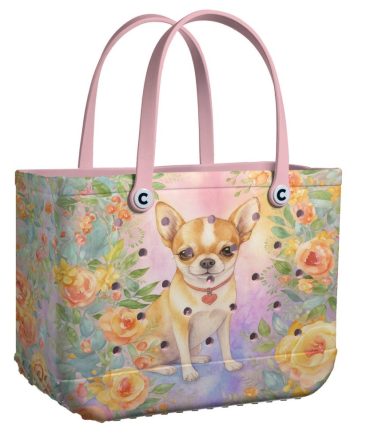 Adorable Chihuahua Tote Bag - Floral Design, Perfect For Dog Lovers & Fashionistas!