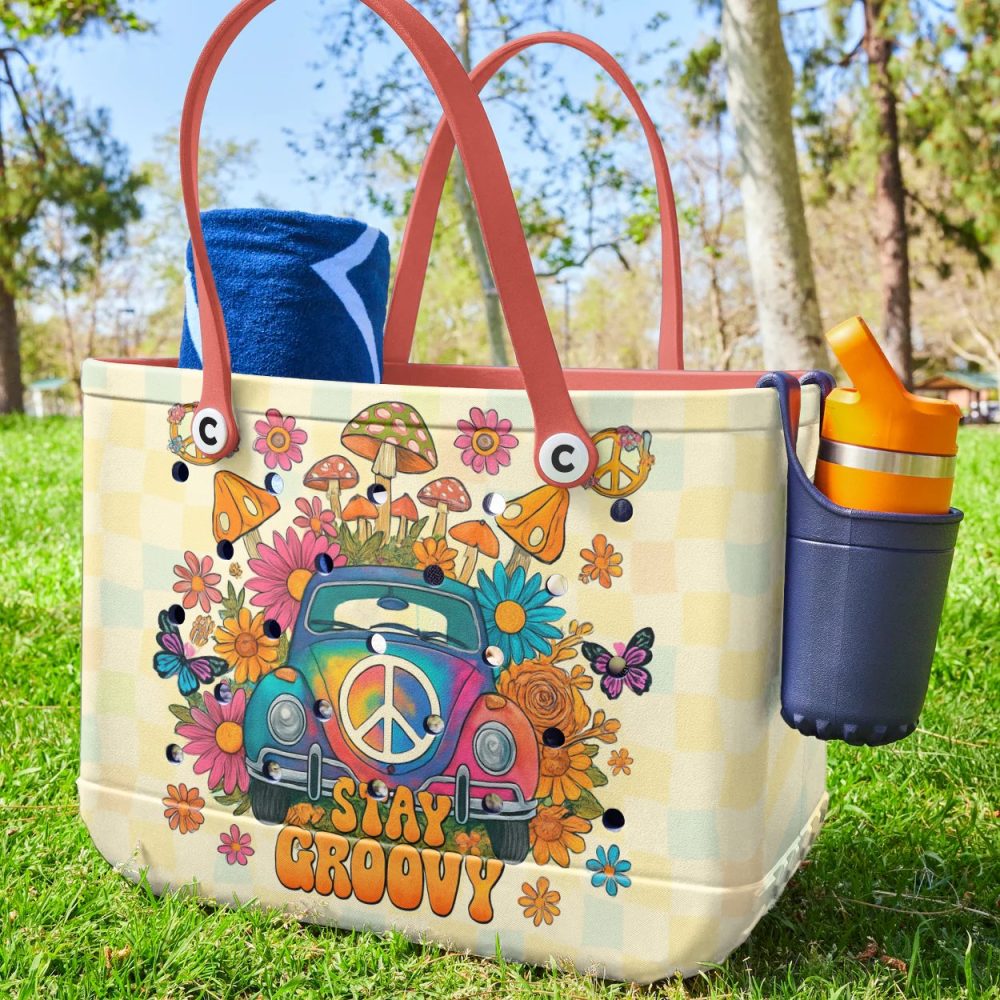 Stay Groovy Hippie Tote Bag – Colorful Retro Design, Perfect For Beach & Everyday Use - Image 2