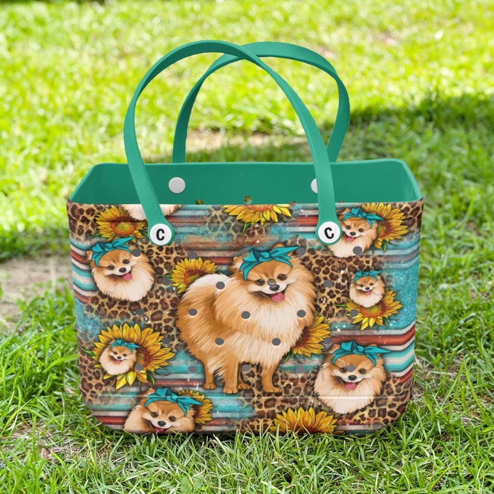 Chic Pomeranian Tote Bag - Colorful Sunflower & Leopard Print - Perfect Gift For Dog Lovers - Image 3