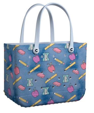 Chic School Supplies Tote Bag – Stylish Waterproof Design With Fun Apple & Pencil Print