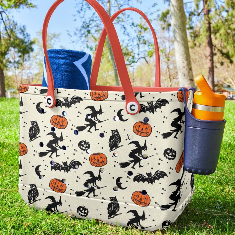 Spooky Halloween Tote Bag - Witch & Pumpkin Print, Perfect For Trick-Or-Treating & Fall Festivities - Image 2