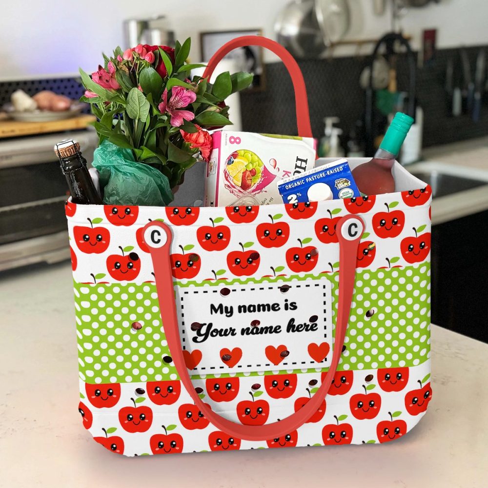 Customizable Cute Apple Tote Bag - Personalized Name, Eco-Friendly, Stylish & Fun Design! - Image 2