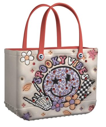 Spooky Vibes Halloween Tote Bag - Cute Skeleton & Floral Design - Perfect For Festive Outings
