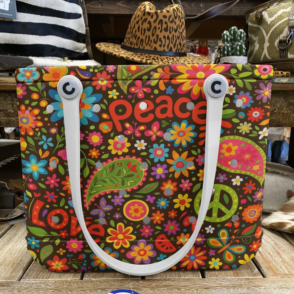 Vibrant Floral Peace & Love Tote Bag – Eco-Friendly, Durable, Stylish – Perfect For Every Occasion - Image 5