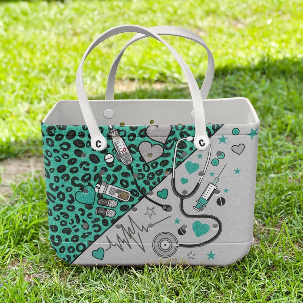 Stylish Medical-Themed Tote Bag With Stethoscope & Heartbeat Design – Durable & Trendy For Nurses & Doctors - Image 4