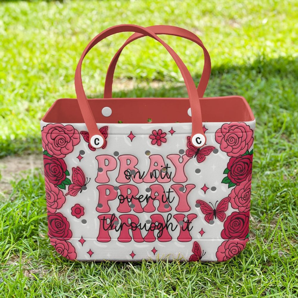 Chic Floral Tote Bag With Inspiring 'Pray' Design – Perfect For Everyday Use! - Image 4