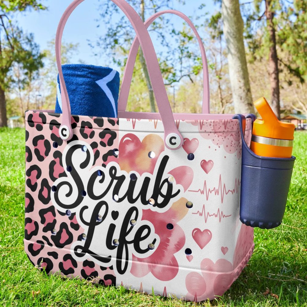 Chic 'Scrub Life' Tote Bag - Leopard Print, Heartbeat Design, Perfect For Nurses & Medical Pros - Image 5