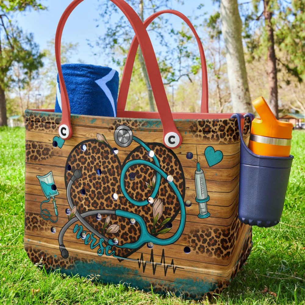 Stylish Nurse Tote Bag With Leopard Print & Medical Motifs - Perfect Gift For Healthcare Heroes - Image 3