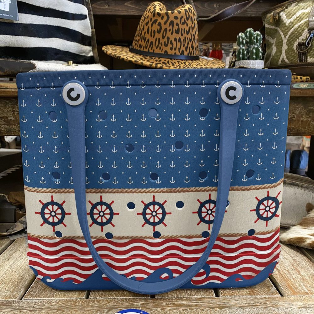 Stylish Nautical Tote Bag - Anchors & Waves Design, Perfect For Beach & Travel - Image 2