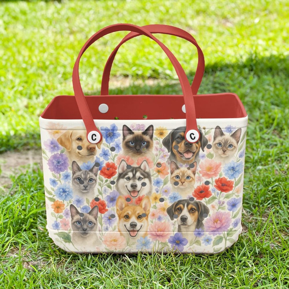 Pet Lover'S Floral Tote Bag – Cute Cat & Dog Design, Waterproof & Stylish - Image 2