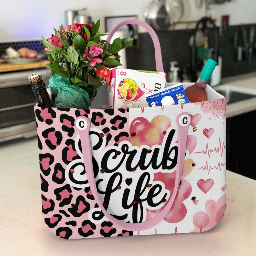 Chic 'Scrub Life' Tote Bag - Leopard Print, Heartbeat Design, Perfect For Nurses & Medical Pros - Image 2