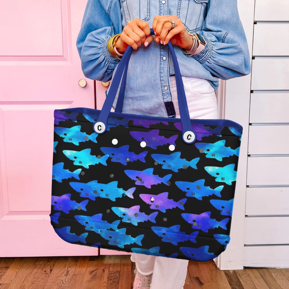 Colorful Shark Pattern Tote Bag - Stylish & Spacious Beach Accessory - Image 4