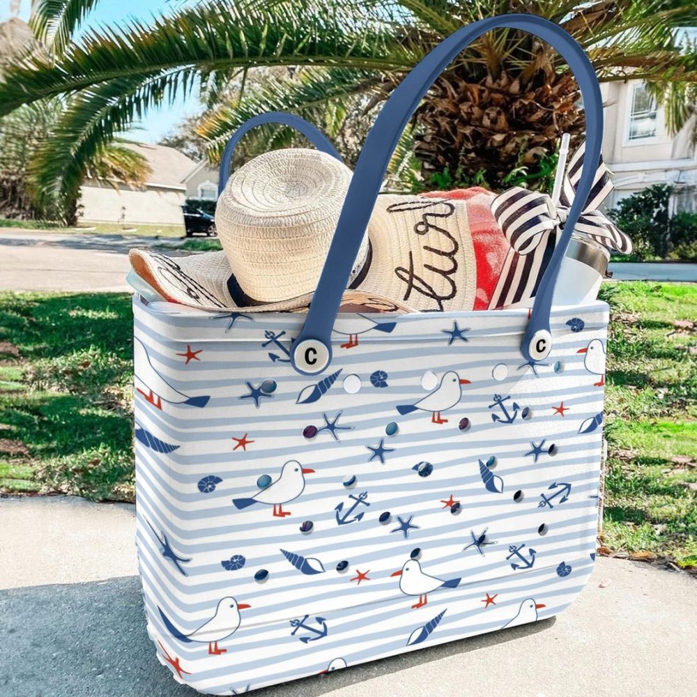 Stylish Nautical Tote Bag - Seagull Print, Beach Ready, Durable & Spacious - Perfect For Summer Outings! - Image 2