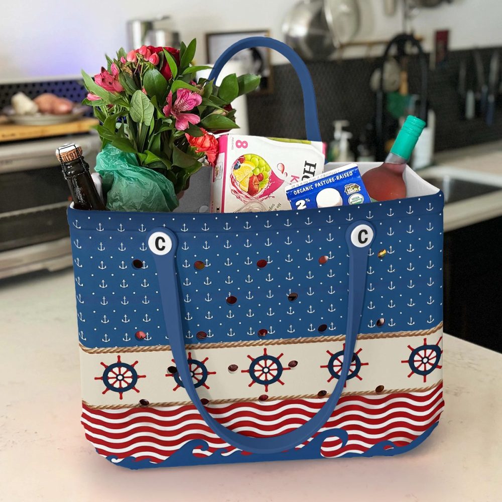 Stylish Nautical Tote Bag - Anchors & Waves Design, Perfect For Beach & Travel - Image 3