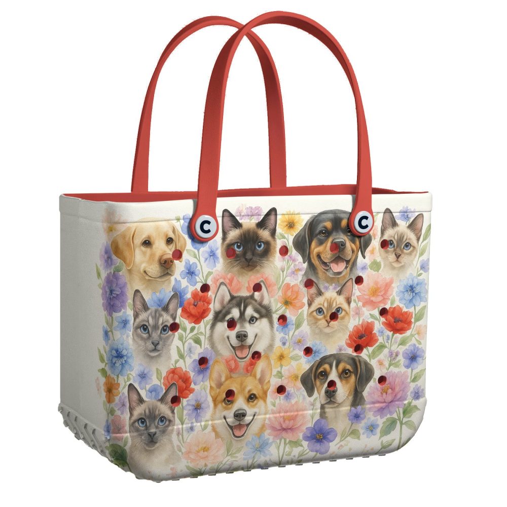 Pet Lover'S Floral Tote Bag – Cute Cat & Dog Design, Waterproof & Stylish