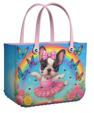 Adorable French Bulldog Rainbow Tote Bag – Cute & Colorful Design With Butterflies – Perfect For Dog Lovers!