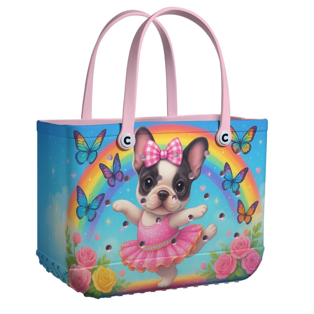 Adorable French Bulldog Rainbow Tote Bag – Cute & Colorful Design With Butterflies – Perfect For Dog Lovers!