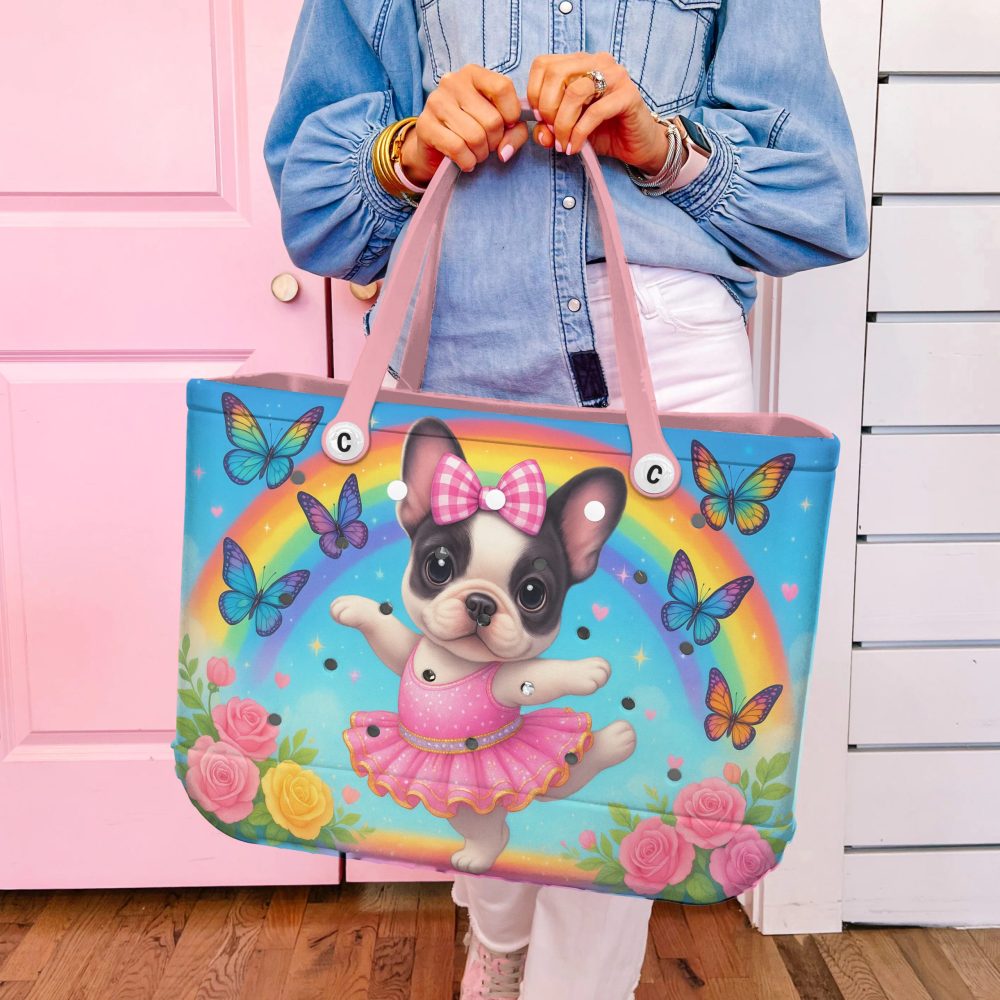 Adorable French Bulldog Rainbow Tote Bag – Cute & Colorful Design With Butterflies – Perfect For Dog Lovers! - Image 2