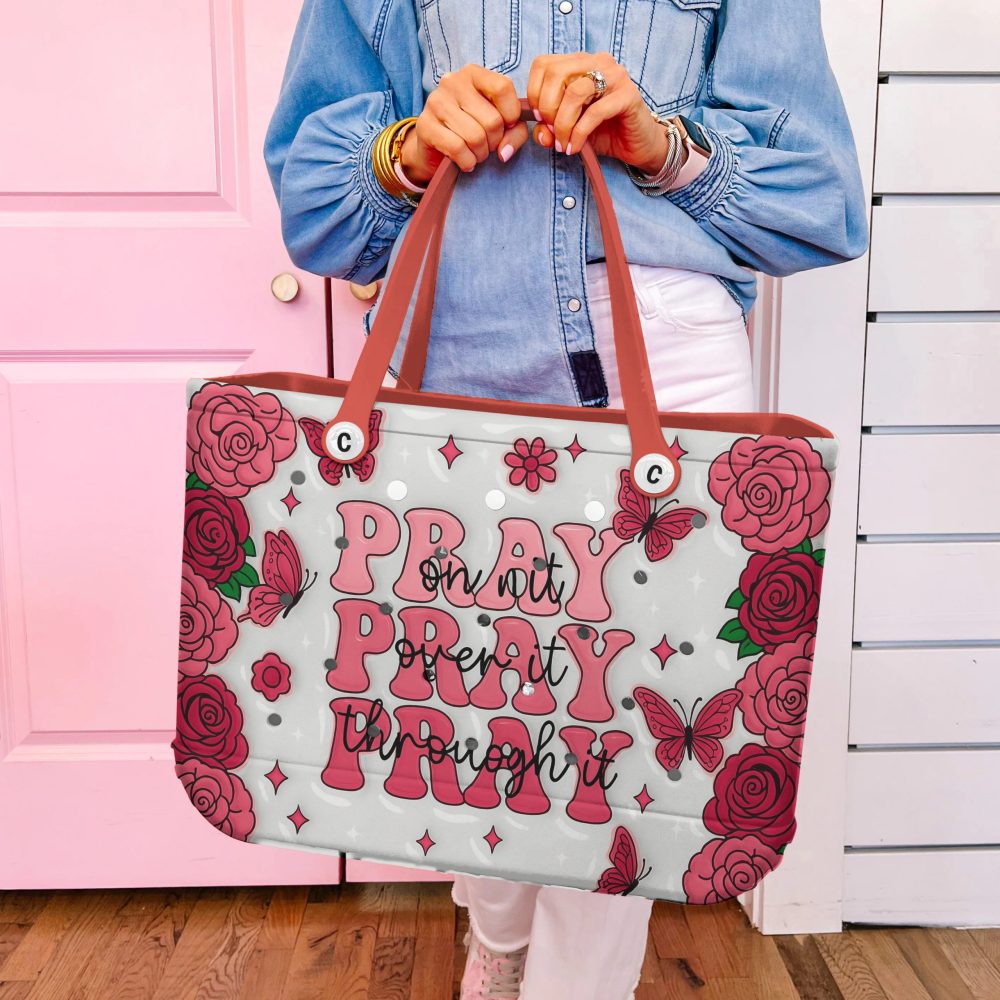 Chic Floral Tote Bag With Inspiring 'Pray' Design – Perfect For Everyday Use! - Image 5