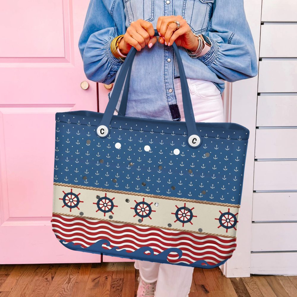 Stylish Nautical Tote Bag - Anchors & Waves Design, Perfect For Beach & Travel - Image 5