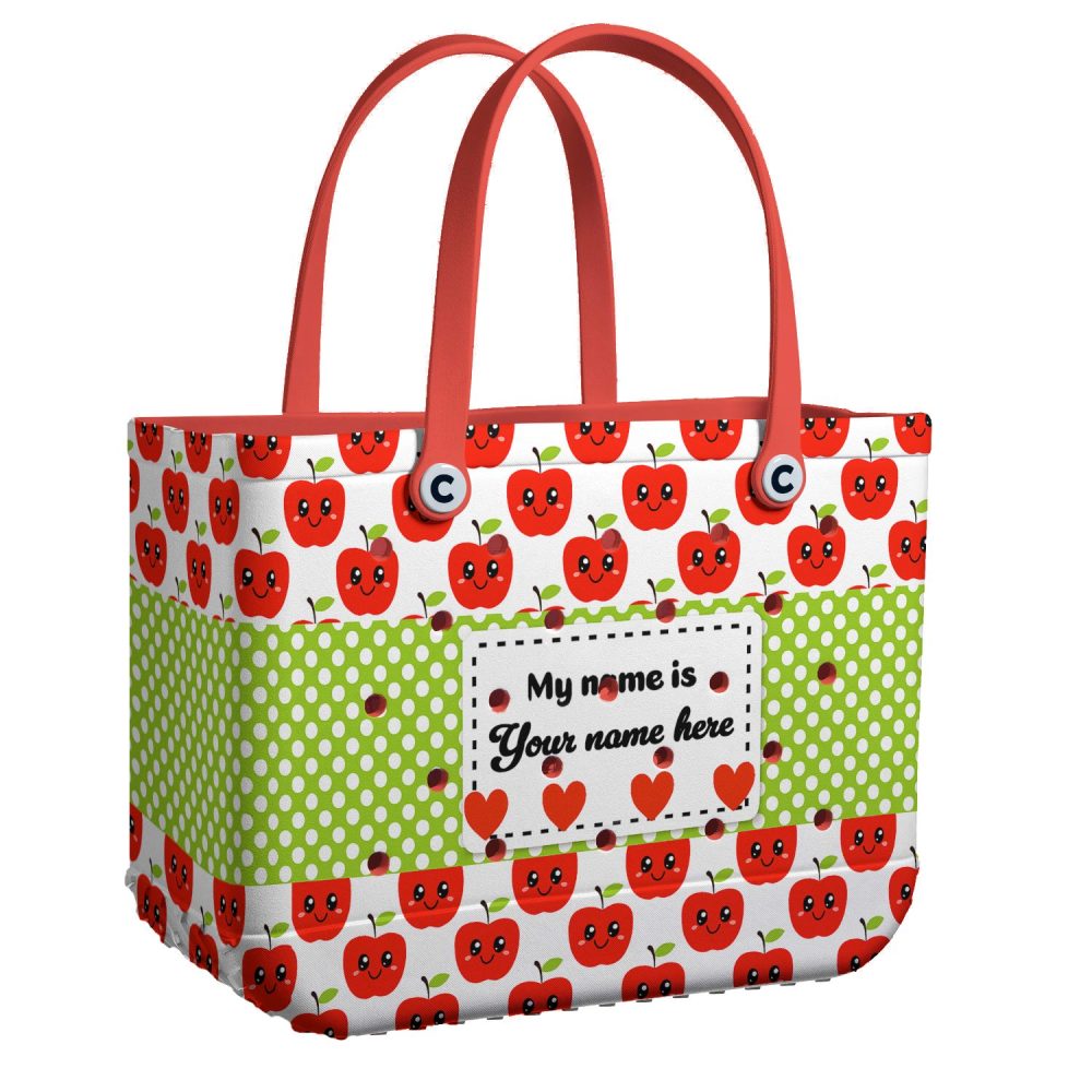 Customizable Cute Apple Tote Bag - Personalized Name, Eco-Friendly, Stylish & Fun Design!