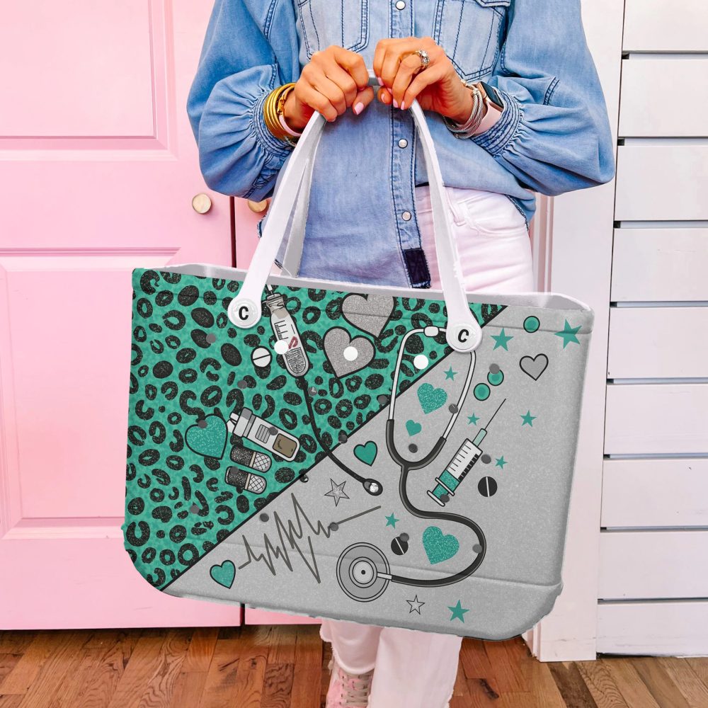 Stylish Medical-Themed Tote Bag With Stethoscope & Heartbeat Design – Durable & Trendy For Nurses & Doctors - Image 3
