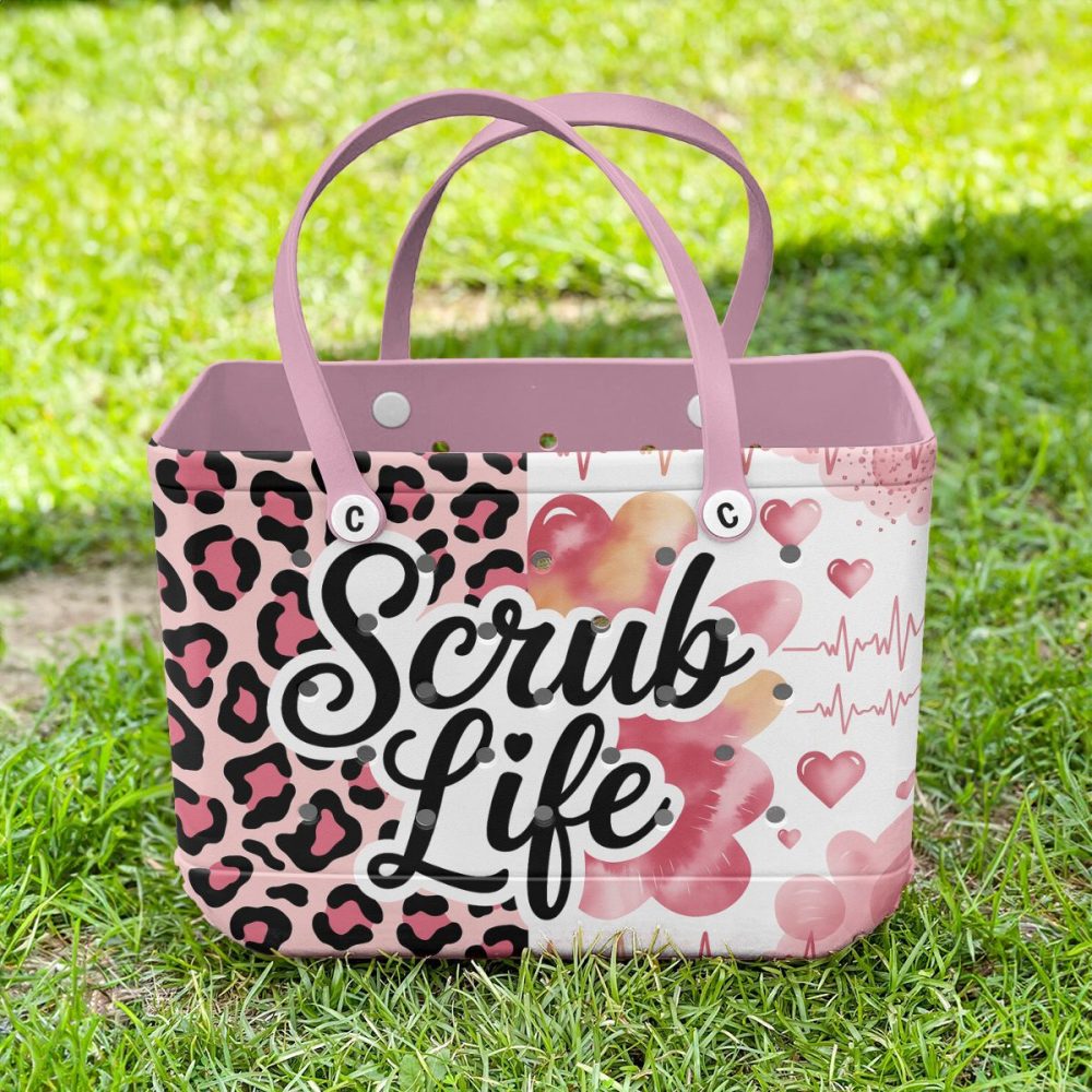 Chic 'Scrub Life' Tote Bag - Leopard Print, Heartbeat Design, Perfect For Nurses & Medical Pros - Image 4