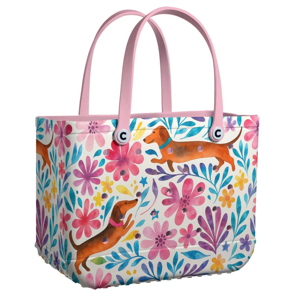 Dachshund Floral Tote Bag – Cute & Colorful Handbag For Dog Lovers