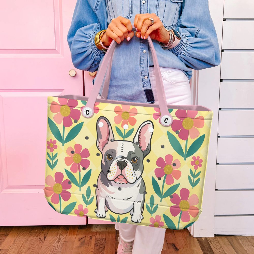 Chic French Bulldog Tote Bag - Floral Design, Durable & Stylish For Everyday Use - Image 2