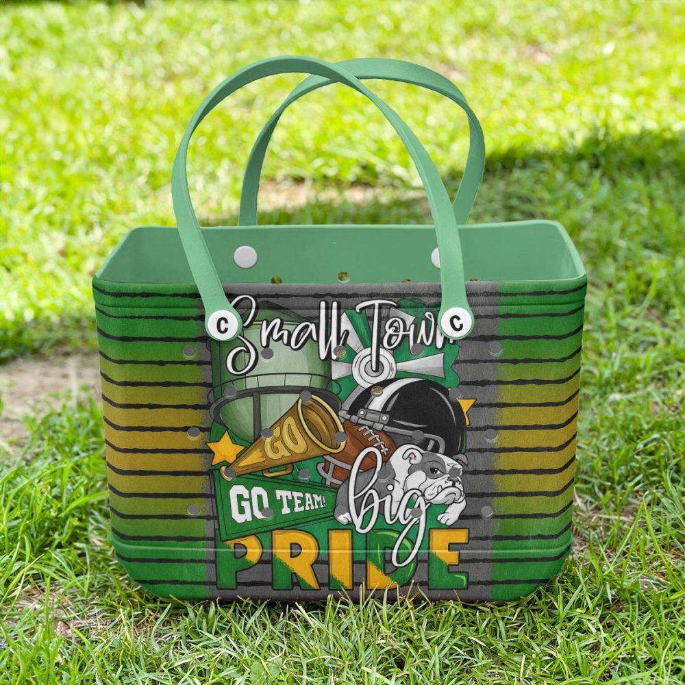Small Town Pride Green & Yellow Striped Tote - Perfect For Game Day & Everyday Style - Image 5