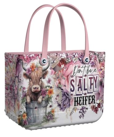 Chic Floral Cow Tote Bag - 'Don'T Be Salty Heifer' Design, Perfect For Shopping & Beach Days!