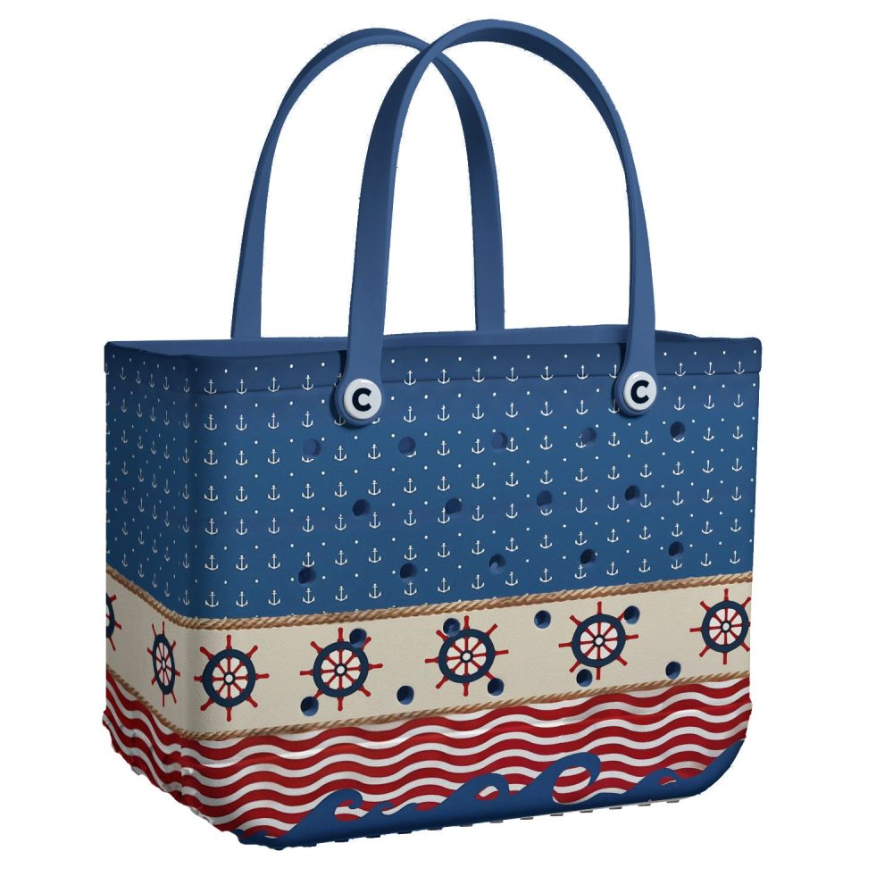 Stylish Nautical Tote Bag - Anchors & Waves Design, Perfect For Beach & Travel