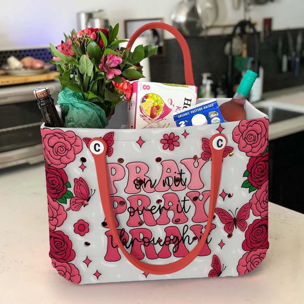 Chic Floral Tote Bag With Inspiring 'Pray' Design – Perfect For Everyday Use! - Image 2