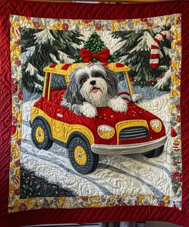 Barking In Snow Quilted Blanket