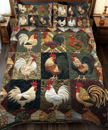 Barnyard Rooster 3-Piece Quilted Bedding Set