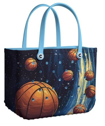 Bucket Tote Bag, Limited Edition Bogg Bag, Beach Bag Basketball In Outer Space