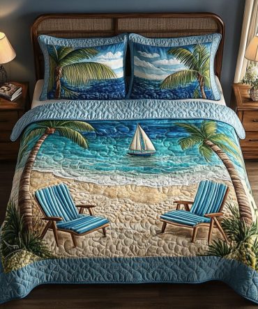Beach Memories 3-Piece Quilted Bedding Set