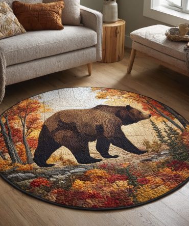 Bear Autumn Woods Quilted Round Mat