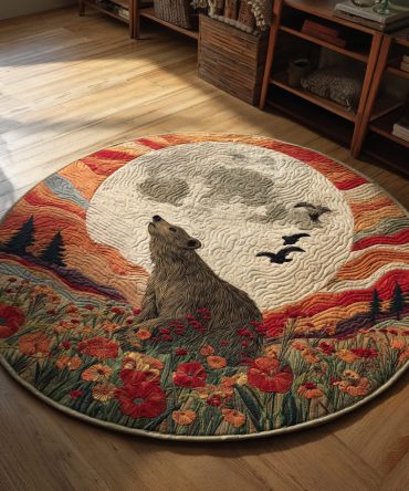 Bear Moon Flowerfield Quilted Round Mat