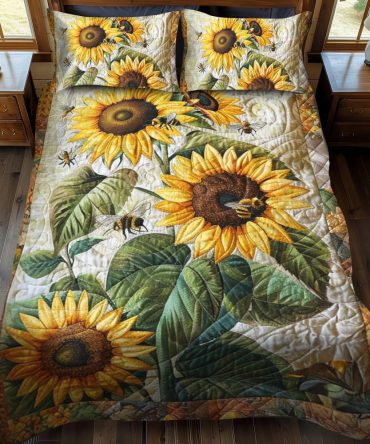 Bee-Flower Serenade 3-Piece Quilted Bedding Set