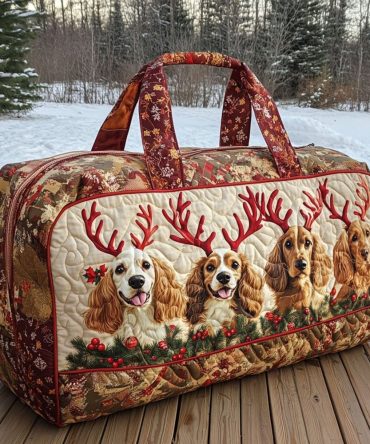 Quilted Spaniel Duffle Bag – Dog Print Weekender Travel Gym Overnight Carry-On, Cute Gift for Dog Lovers