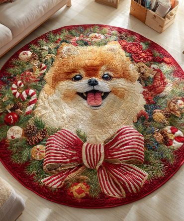 Berry Pom Wreath Quilted Round Mat