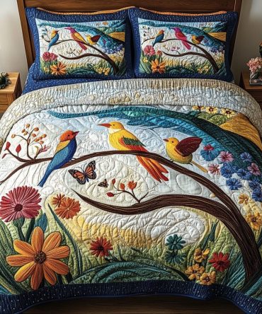 Birds Delight 3-Piece Quilted Bedding Set