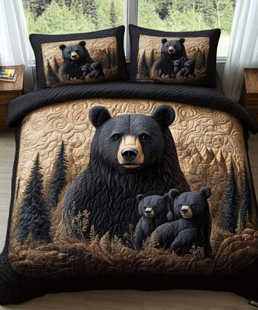 Black Bear Family 3-Piece Quilted Bedding Set