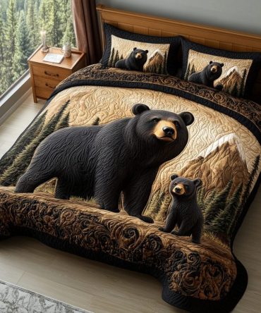 Black Bear Charm 3-Piece Quilted Bedding Set